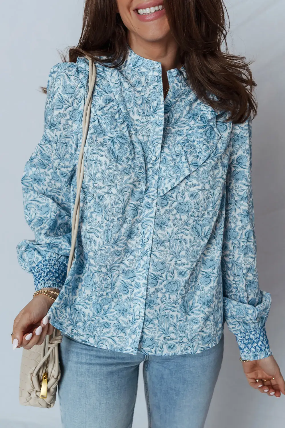Floral Puff Sleeve Shirt Blouse
