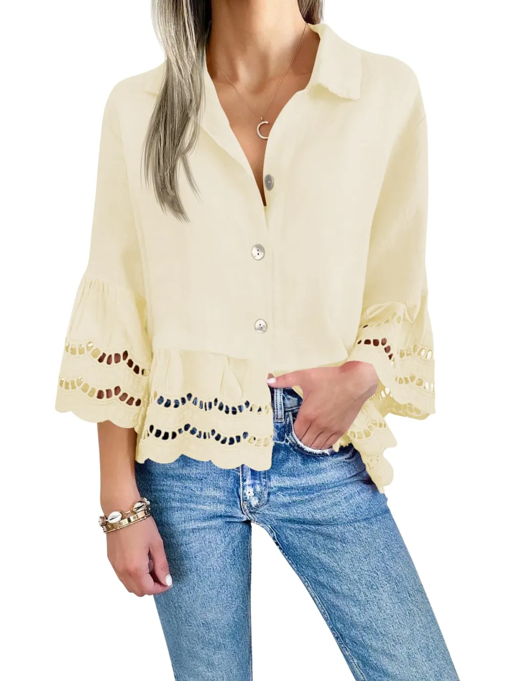 Women's Eyelet Lace Blouse Tops (Buy 2 Free Shipping）