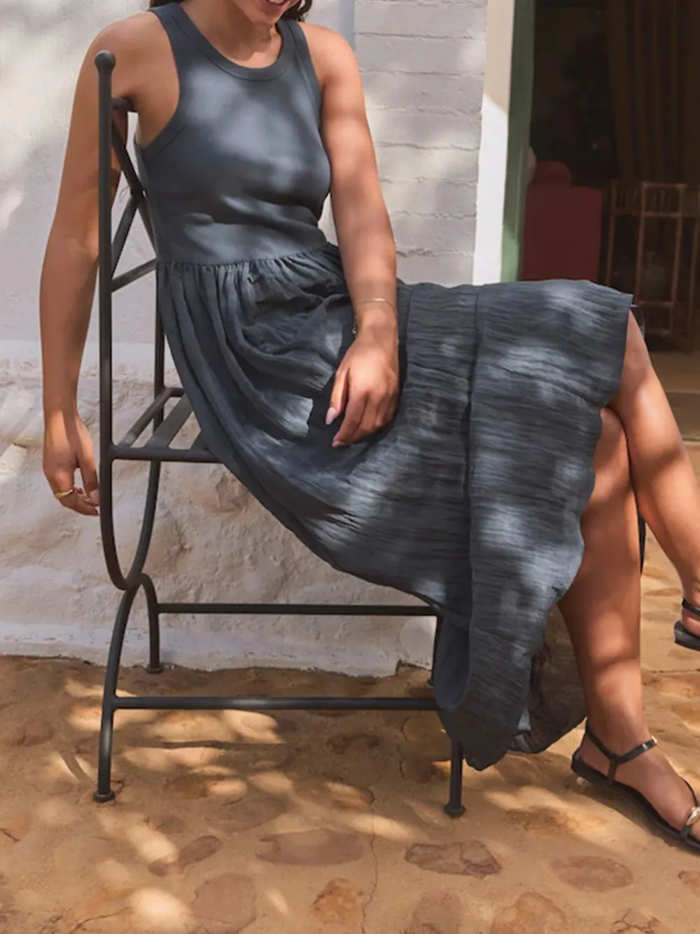 Classic Pure Color High-Waist Blended Dress