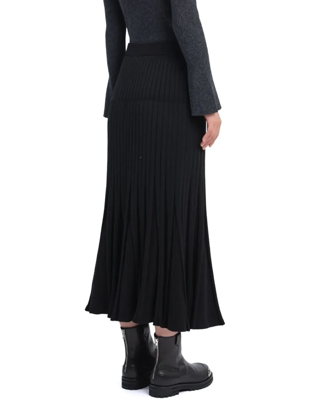 Pleated Ruffle Hem Long Midi Skirt