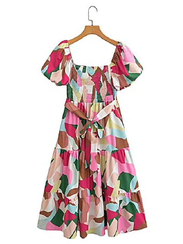 Square Patchwork Short-Dleeved Dress