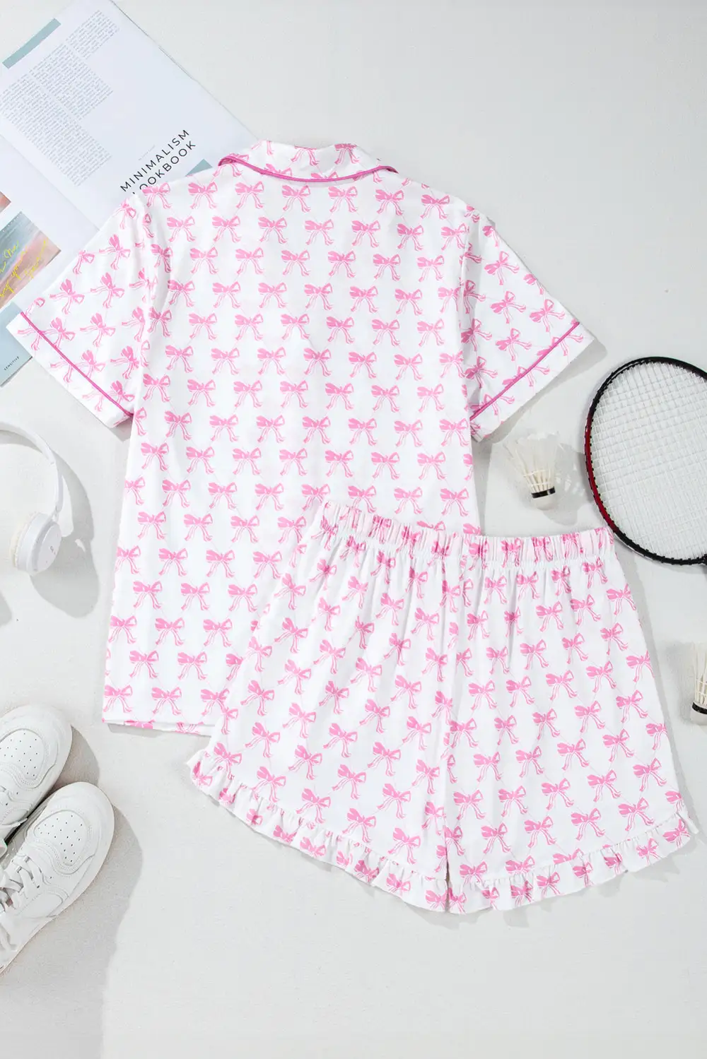 Bow Detail Bowknot Pajama Set