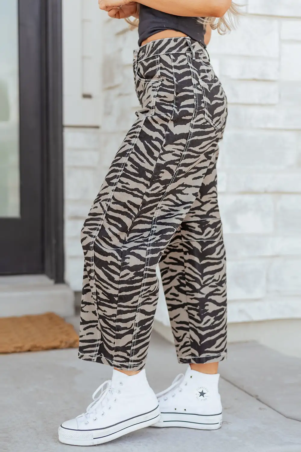 Zebra Stripe Printed Wide Leg Jeans