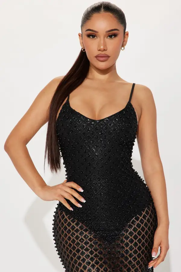 Stephanie Embellished Midi Dress - Black