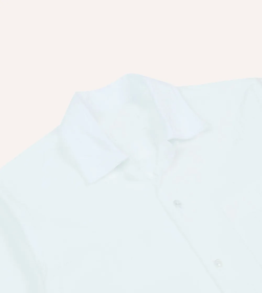 White Cotton-Linen Seersucker Camp Collar Short Sleeve Shirt Casual Style