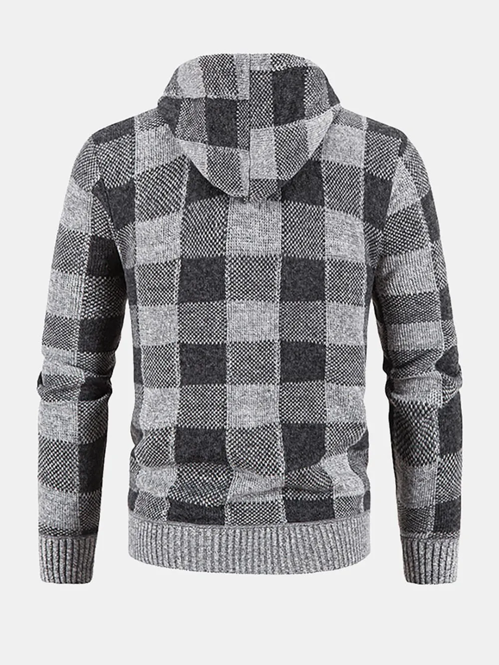 Plaid Zip Up Hooded Cardigan