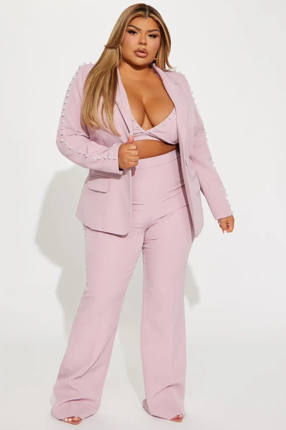 Pamela Pearl 3 Piece Blazer Pant Set - Blush