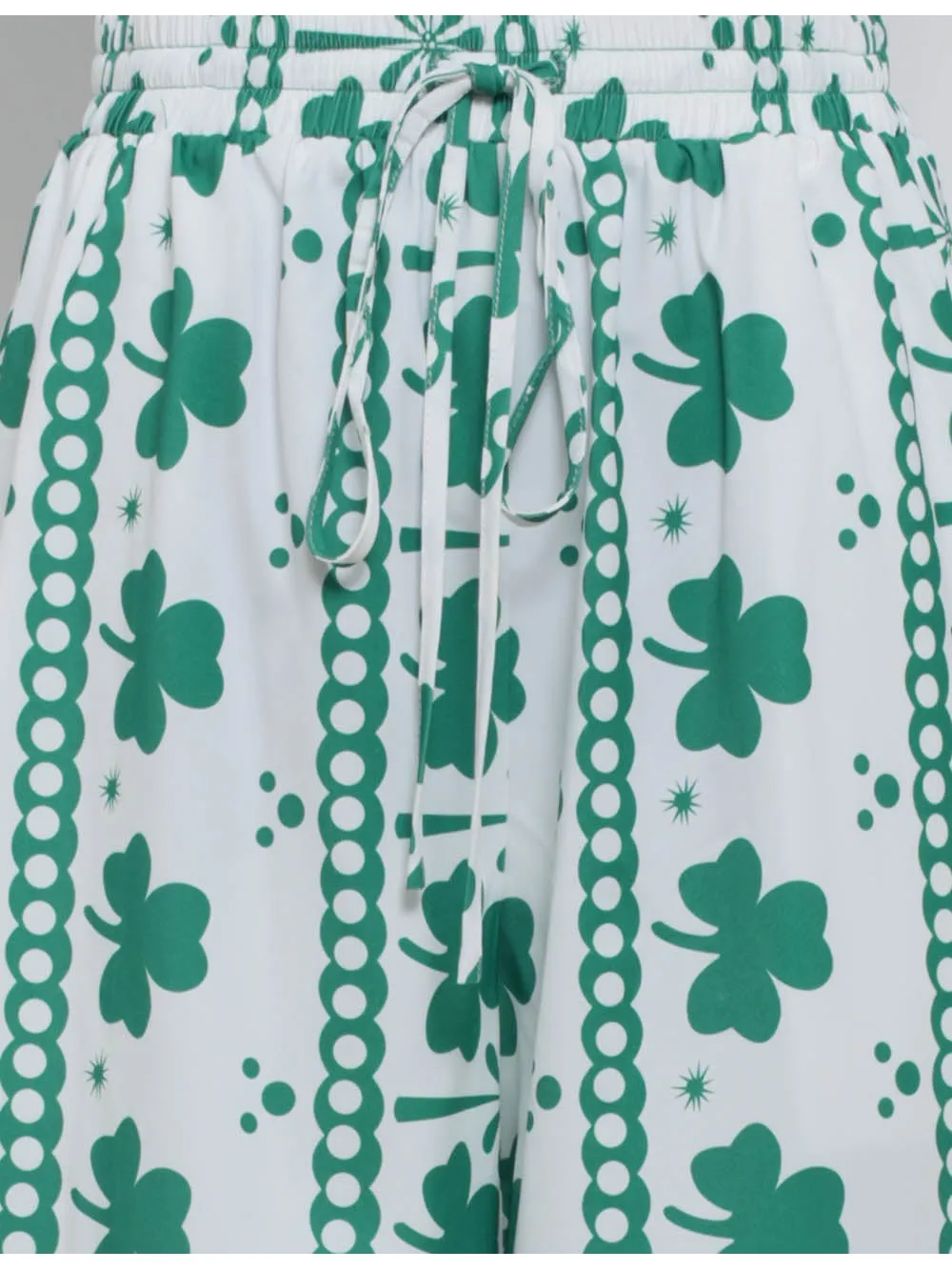 St Patrick Day Clover Elastic Waist Wide Leg Pants
