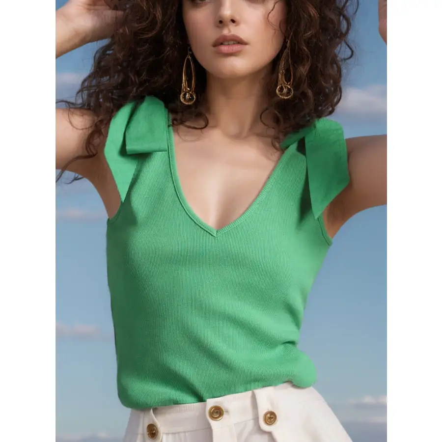 V Neck Tie Shoulder Tank