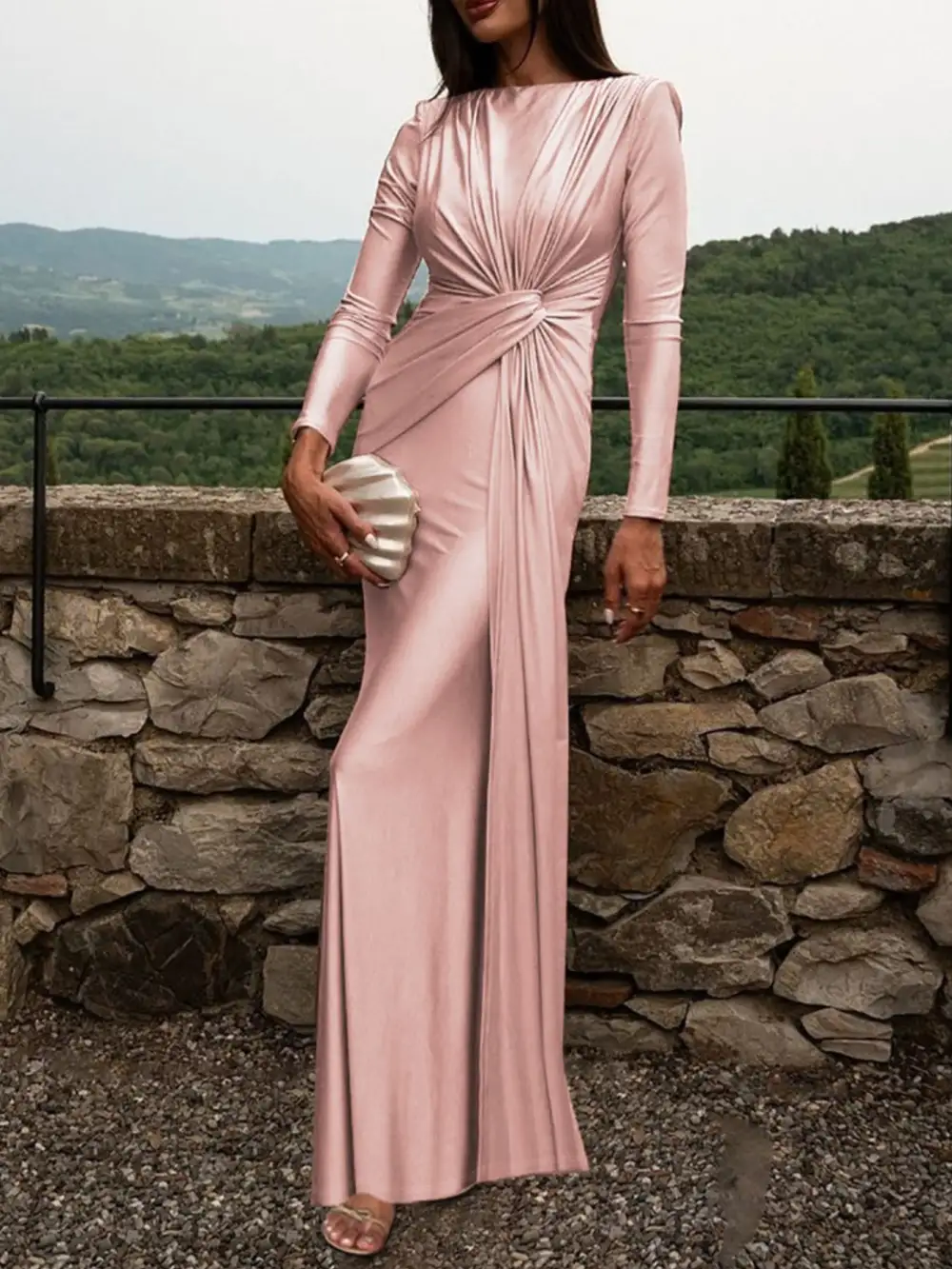 Ruched Long Sleeve Maxi Dress