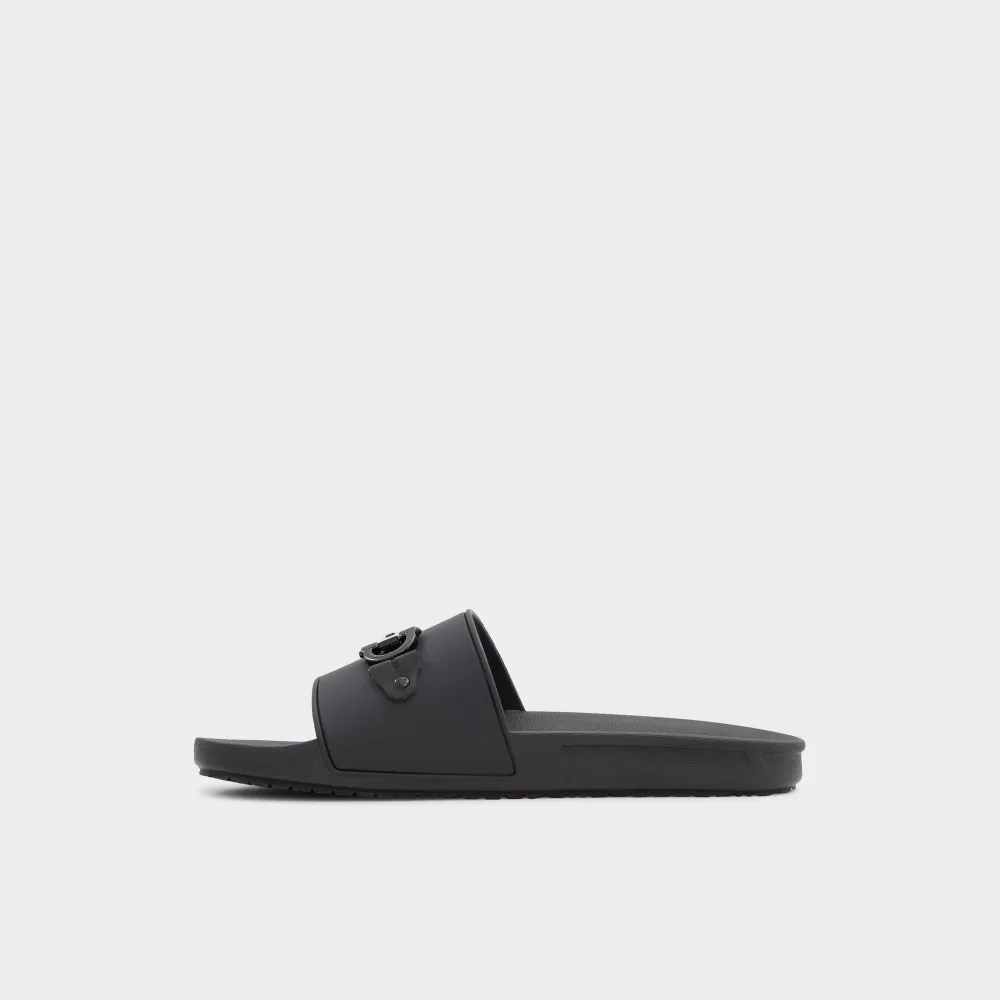 Black Horsebit Flat Slippers