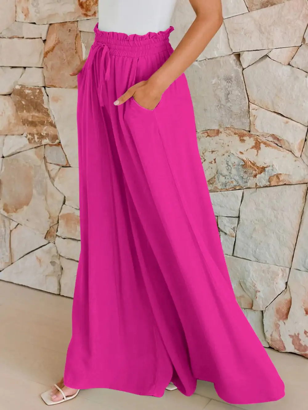 Drawstring Wide Leg Pants With Pockets