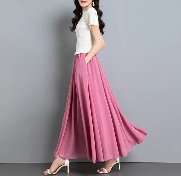 Modern Elastic Waist Chiffon A Line Maxi Skirt