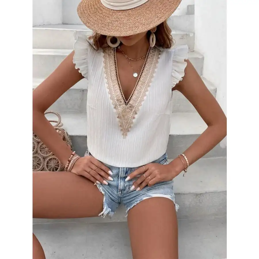 Full Size Ruffled V Neck Tank