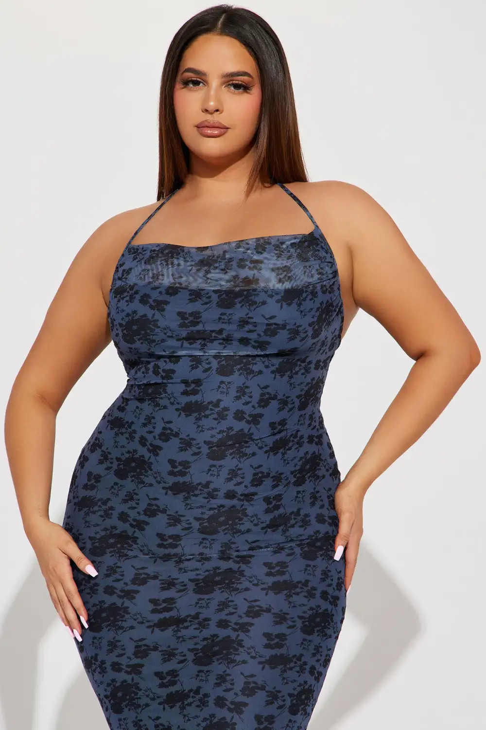 In The Garden Mesh Midi Dress - Blue