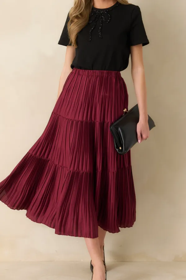 Tiered Pleated Midi Skirt