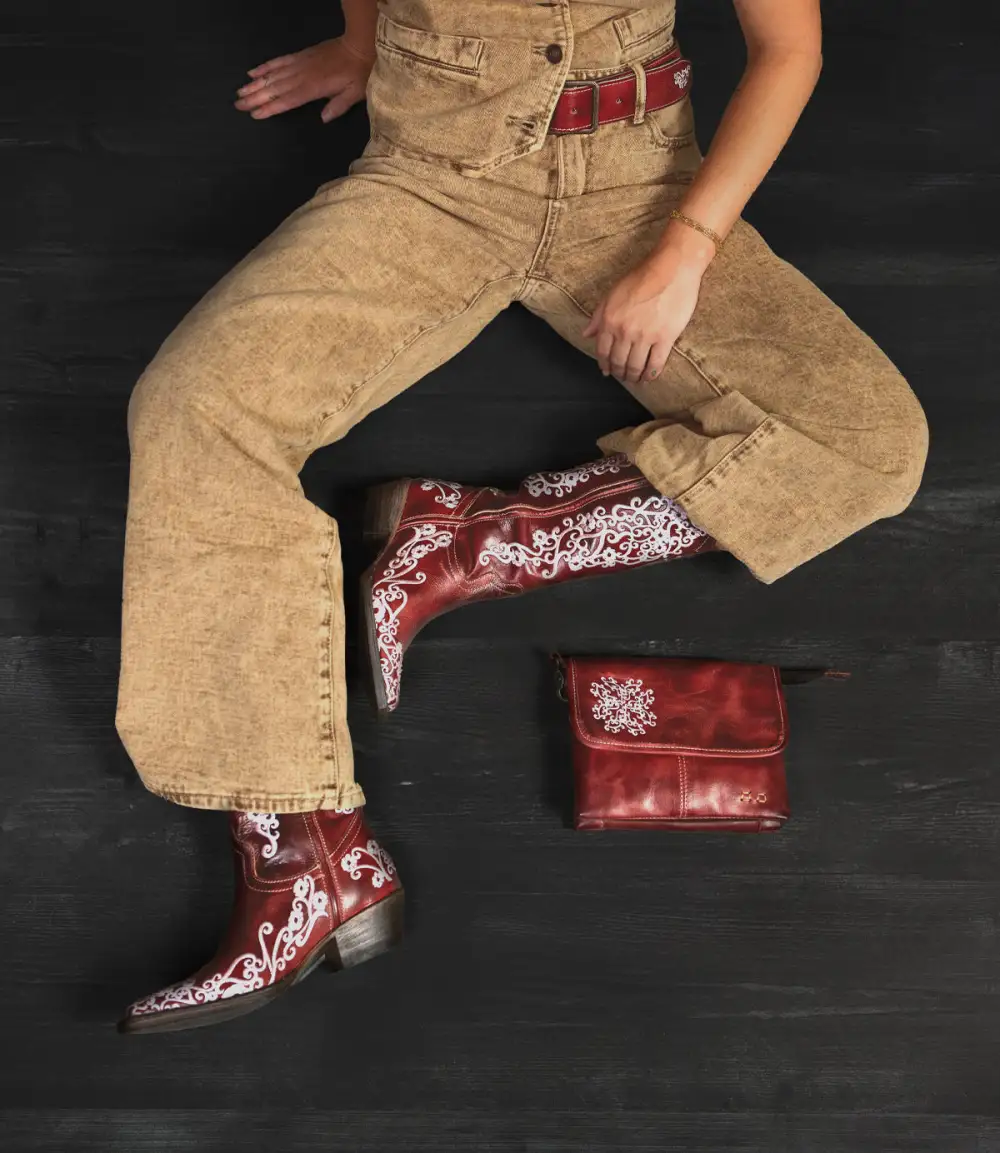 Floral-Stitched Slip-On Western Boots