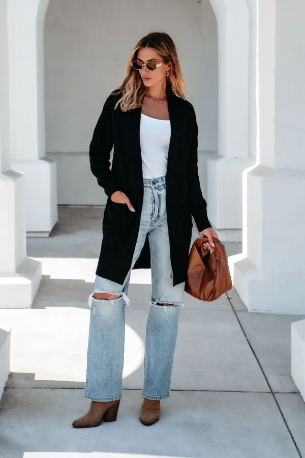 Solid Black Oversized Duster Cardigan