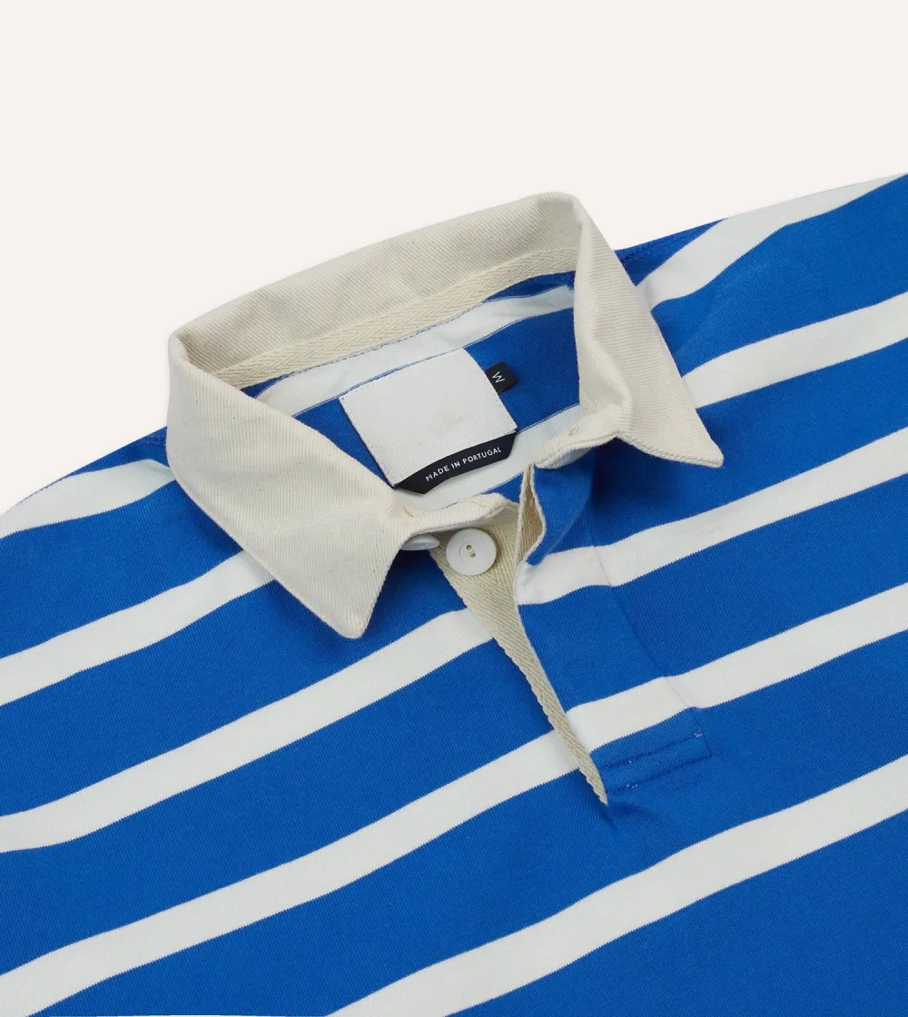 Blue And White Dual Stripe Cotton Rugby Shirt Plain