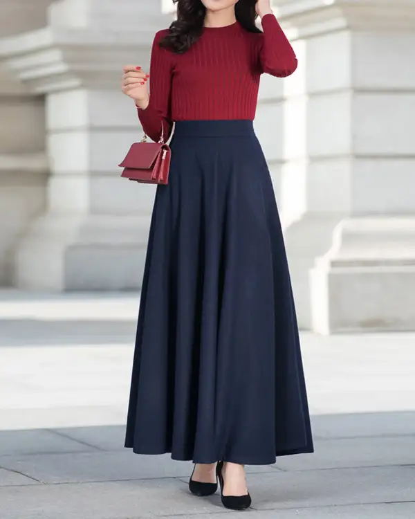 Airy Pocketed Wool Maxi Skirt