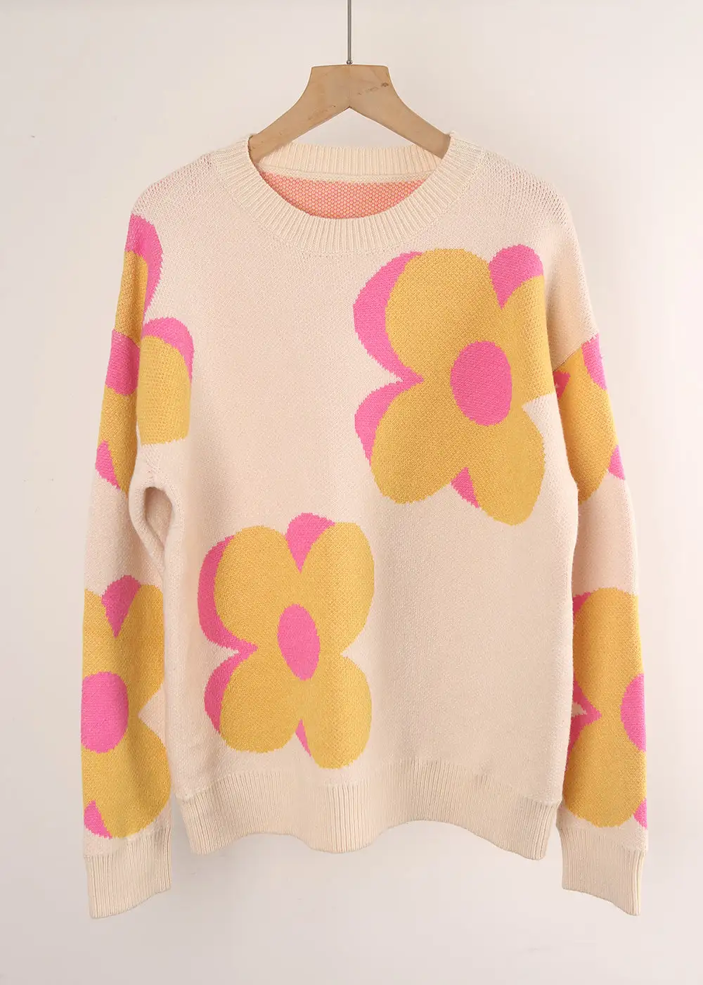 Printed Round Neck Big Flower Sweater