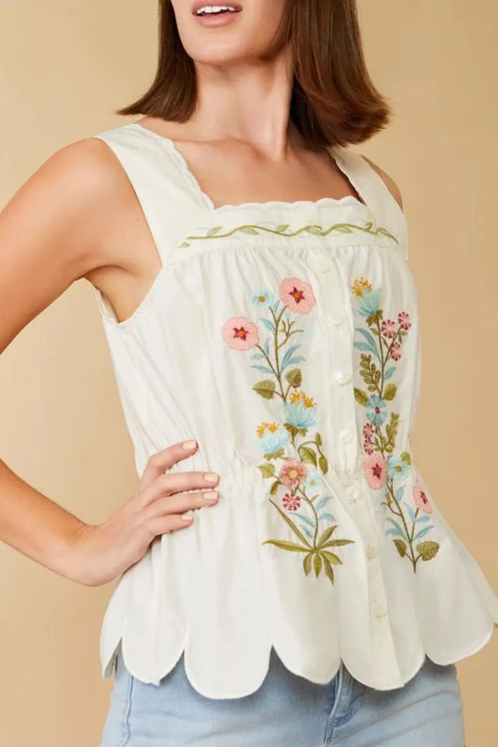 Spartina Odette Scallop Tank - Buttercream