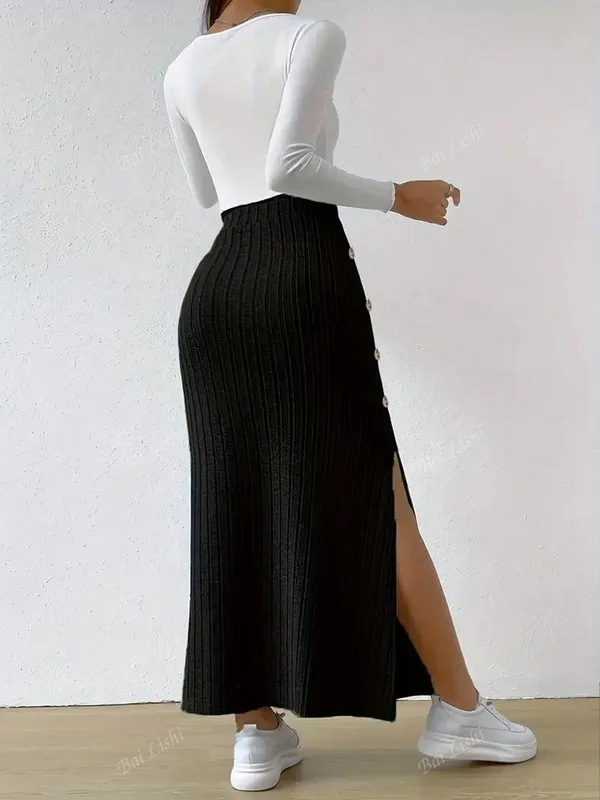 Women's Striped Split Skinny Skirt