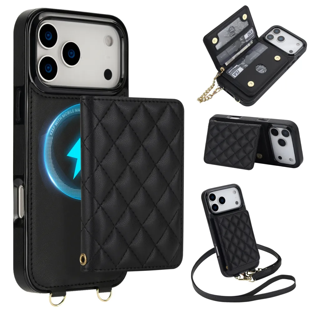 Crossbody Phone Bag for iPhone 18 Pro/17, Quilted Style with Card Slot & Zipper, Fashion Leather Phone Case