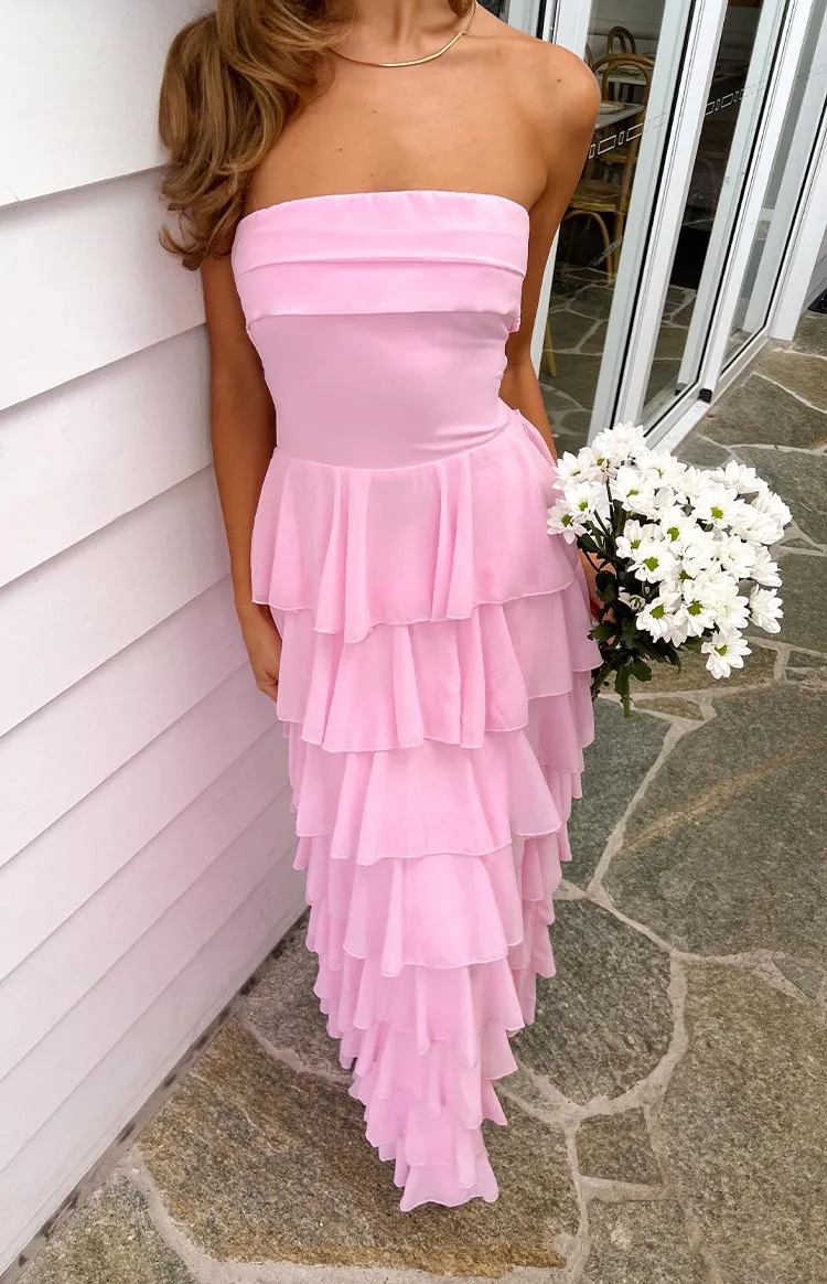 Corset Strapless Ruffle Frills Maxi Dress