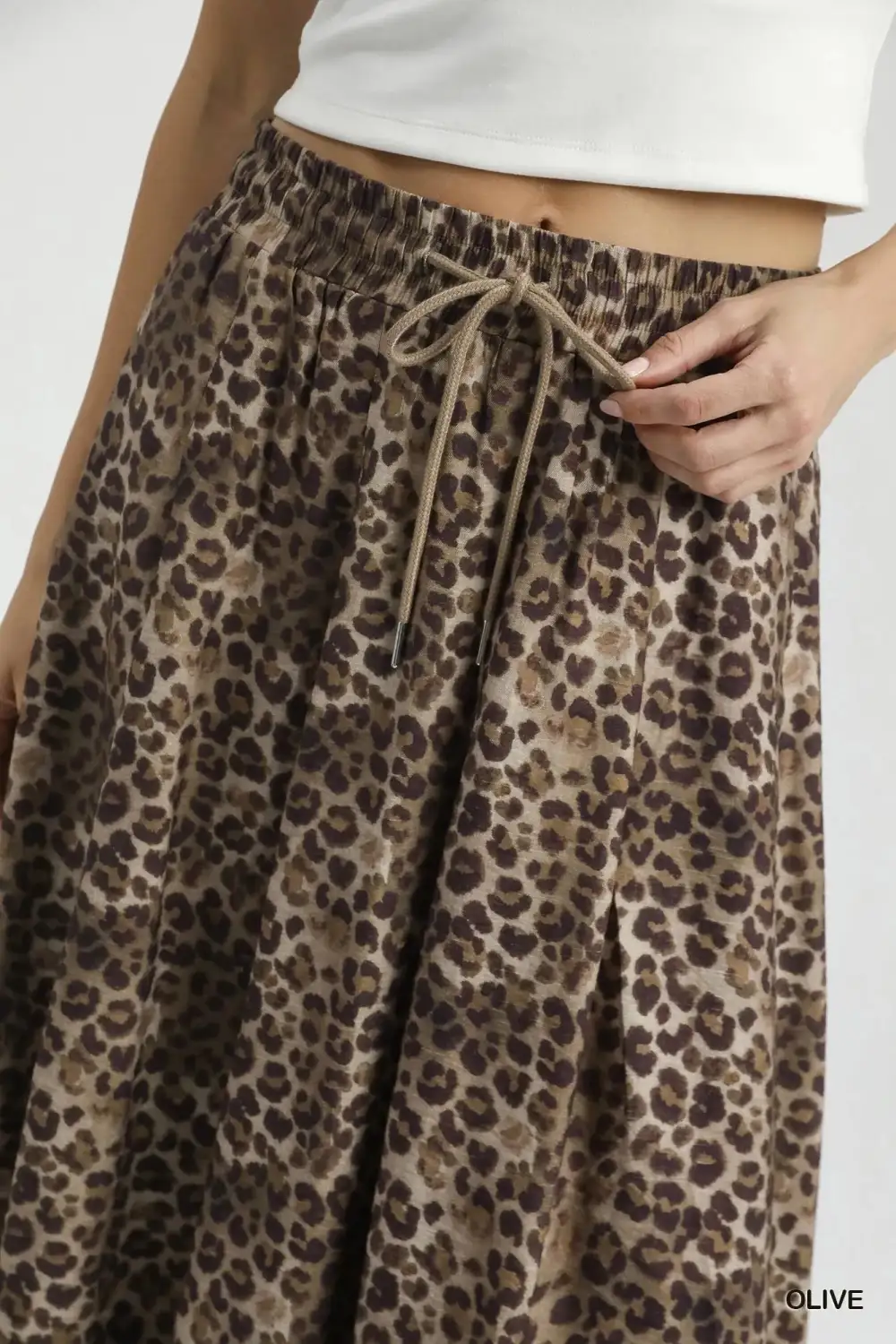Everyday Leopard Print Drawstring Midi Skirt