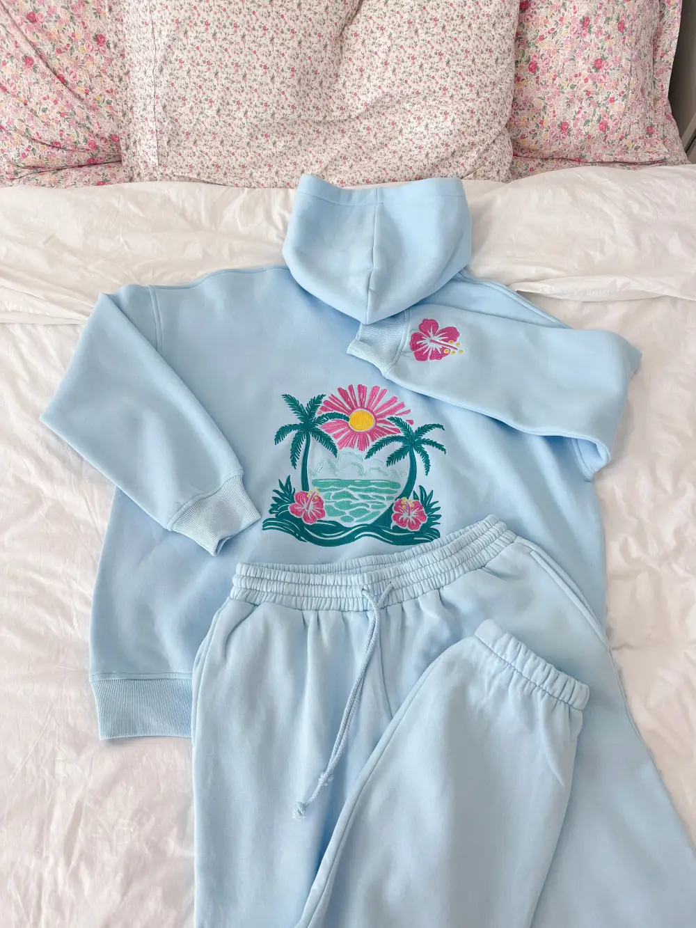 Icy Hibiscus Flower Beach Babe Embroider Hoodie