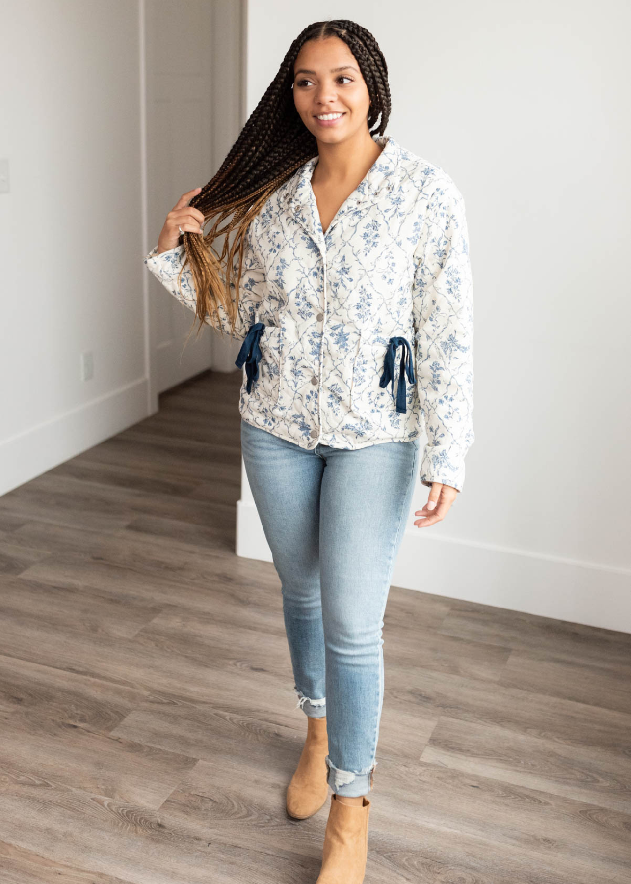 Jadah Cream Floral Printed Jacket