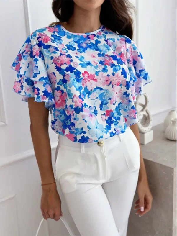 Floral Ruffle Sleeve Blouse