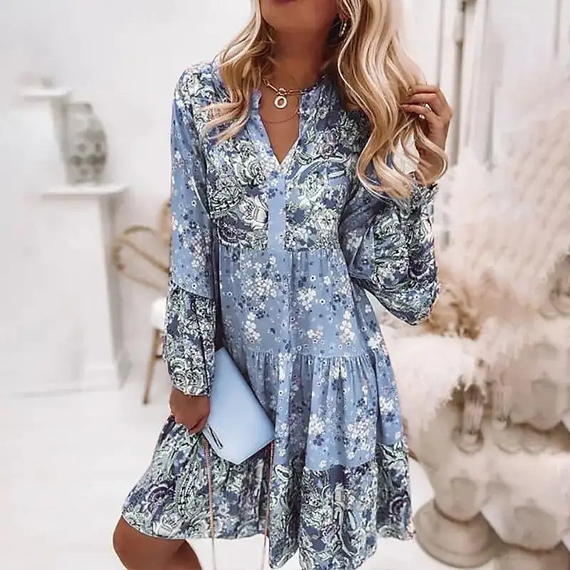 Spirit and Rebel Boho Ruffle Long Sleeve Loose Dress