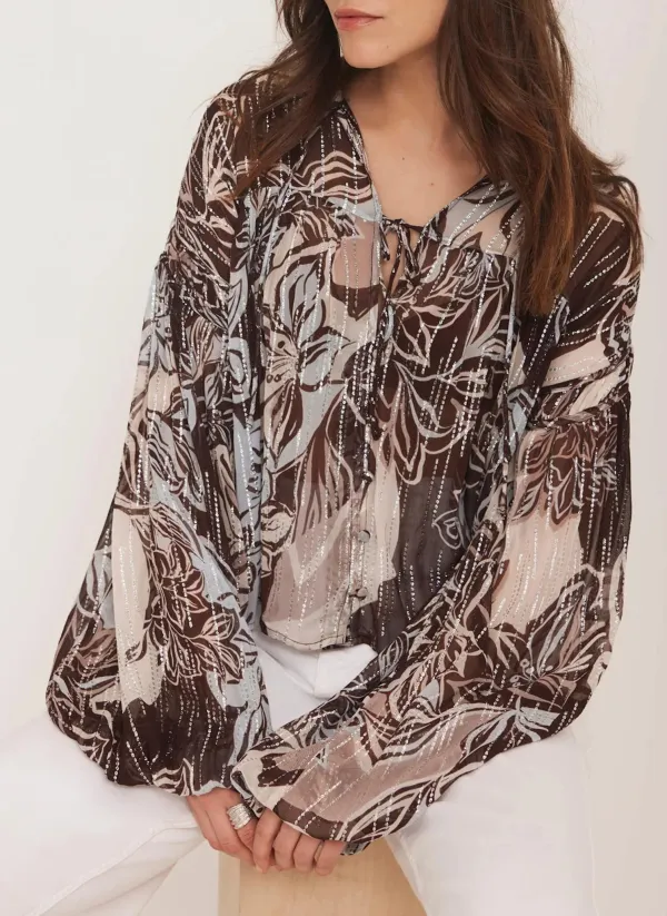 Casual Style Brown Floral Print Blouse