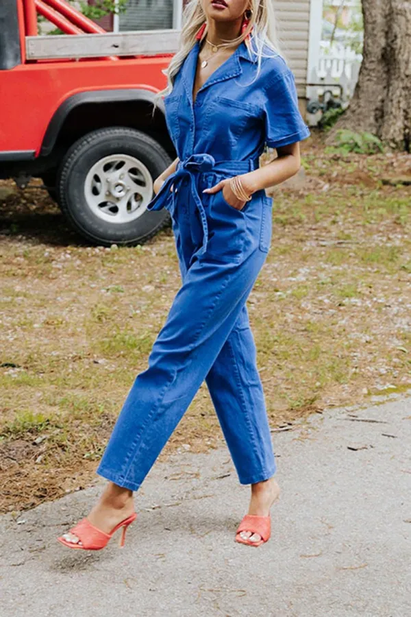 Fashion Workwear Style Pure Cotton Women's Jumpsuit