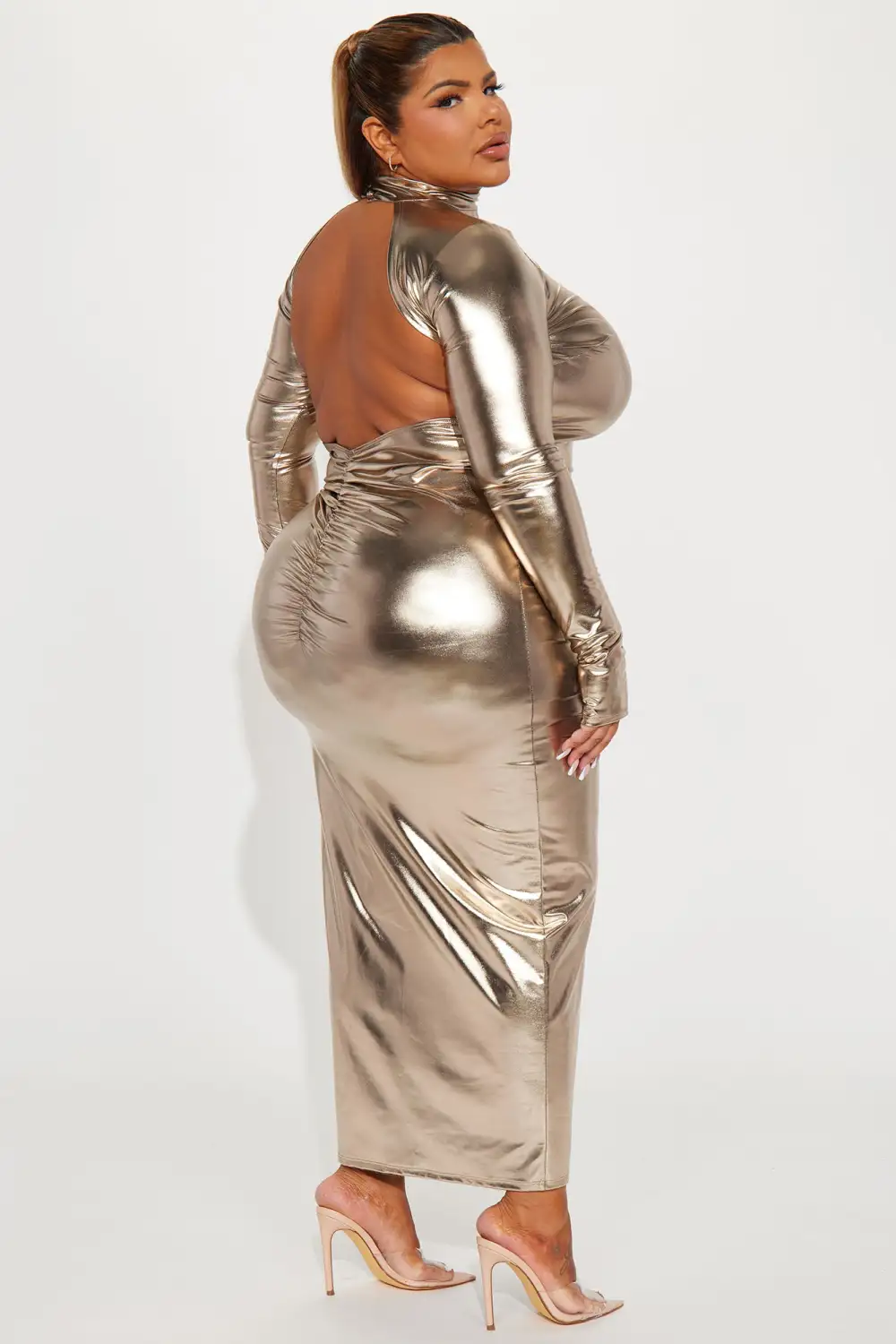 Honey Backless Metallic Maxi Dress - Gold