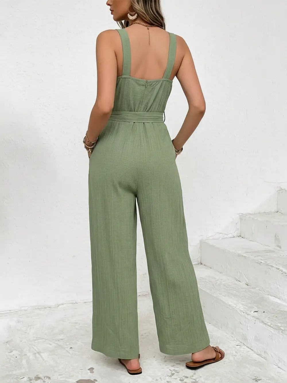 Modern Wide Leg Tie Jumpsuit
