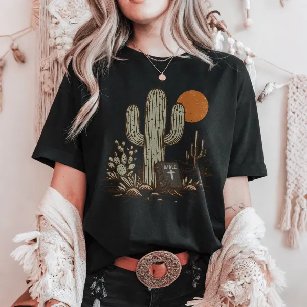 An Orange Circular Sun Western Pattern In The Distance Casual T-Shirt