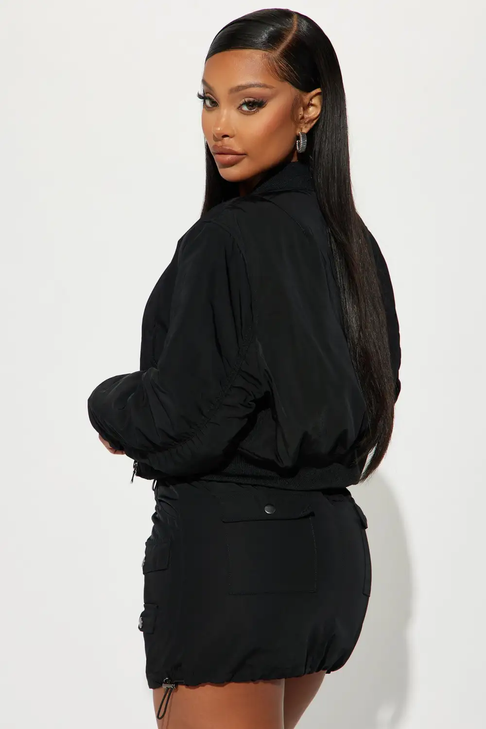 Got To Get Away Bomber Skirt Set - Black