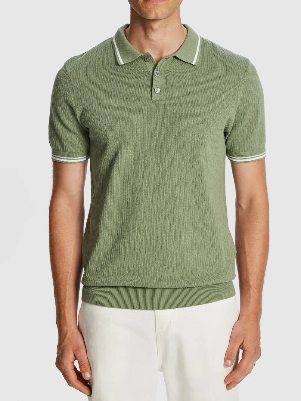 Green Short Sleeve Ribbed Polo Shirt