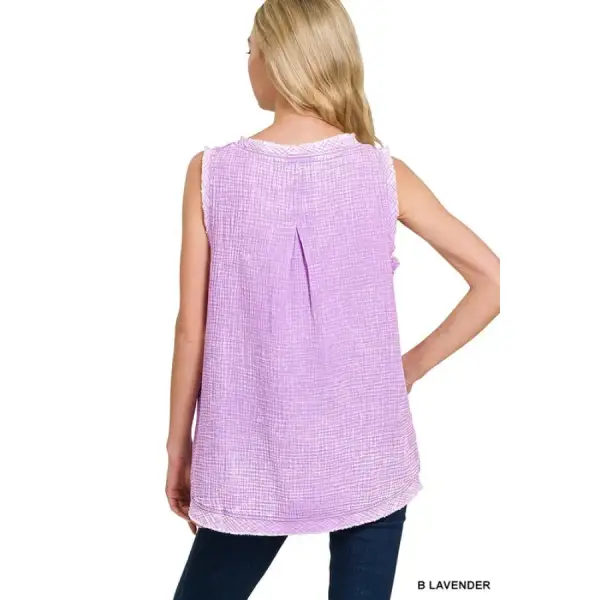 Double Gauze Raw Edge Acid Washed Tank