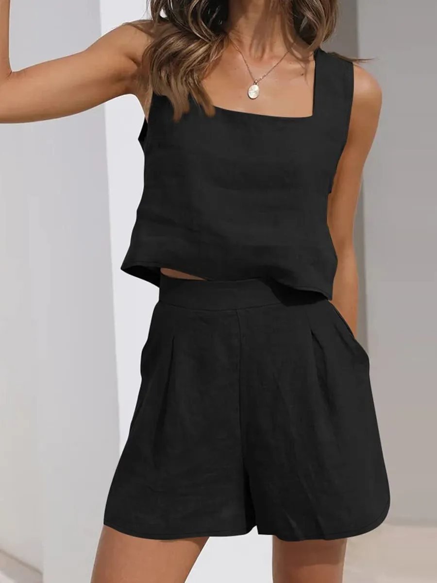 Women's Square Neck Sleeveless Top Casual Set