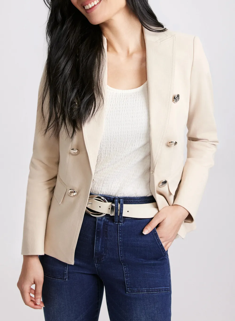 Solid Color Buttoned Denim Blazer
