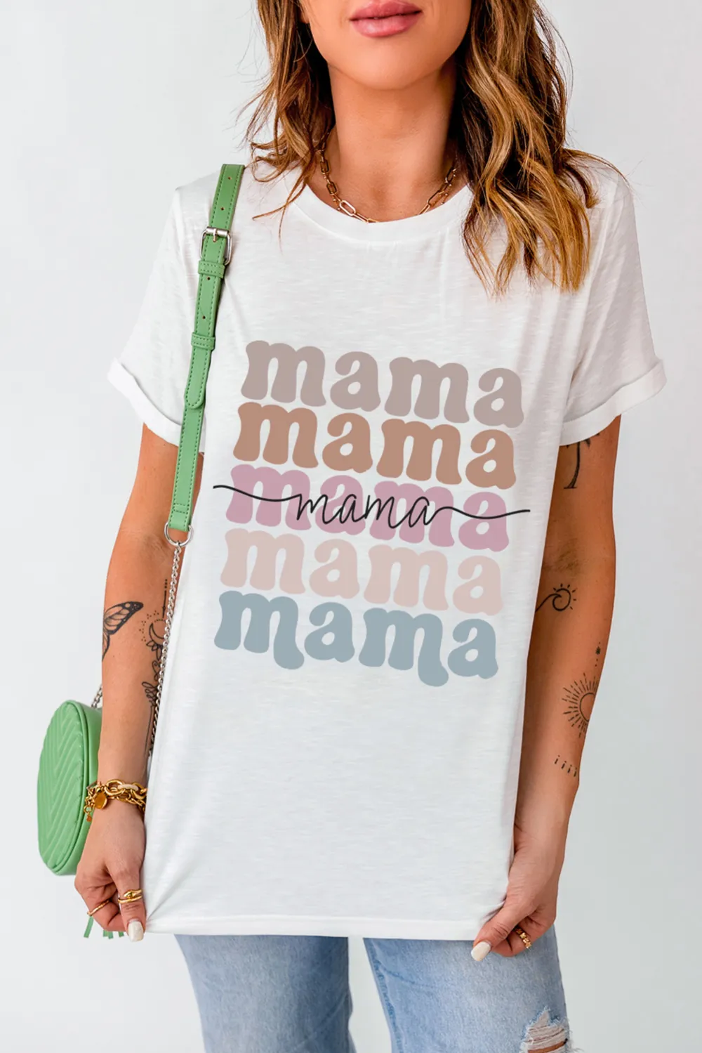 Mama Lettering Printed Crew Tee