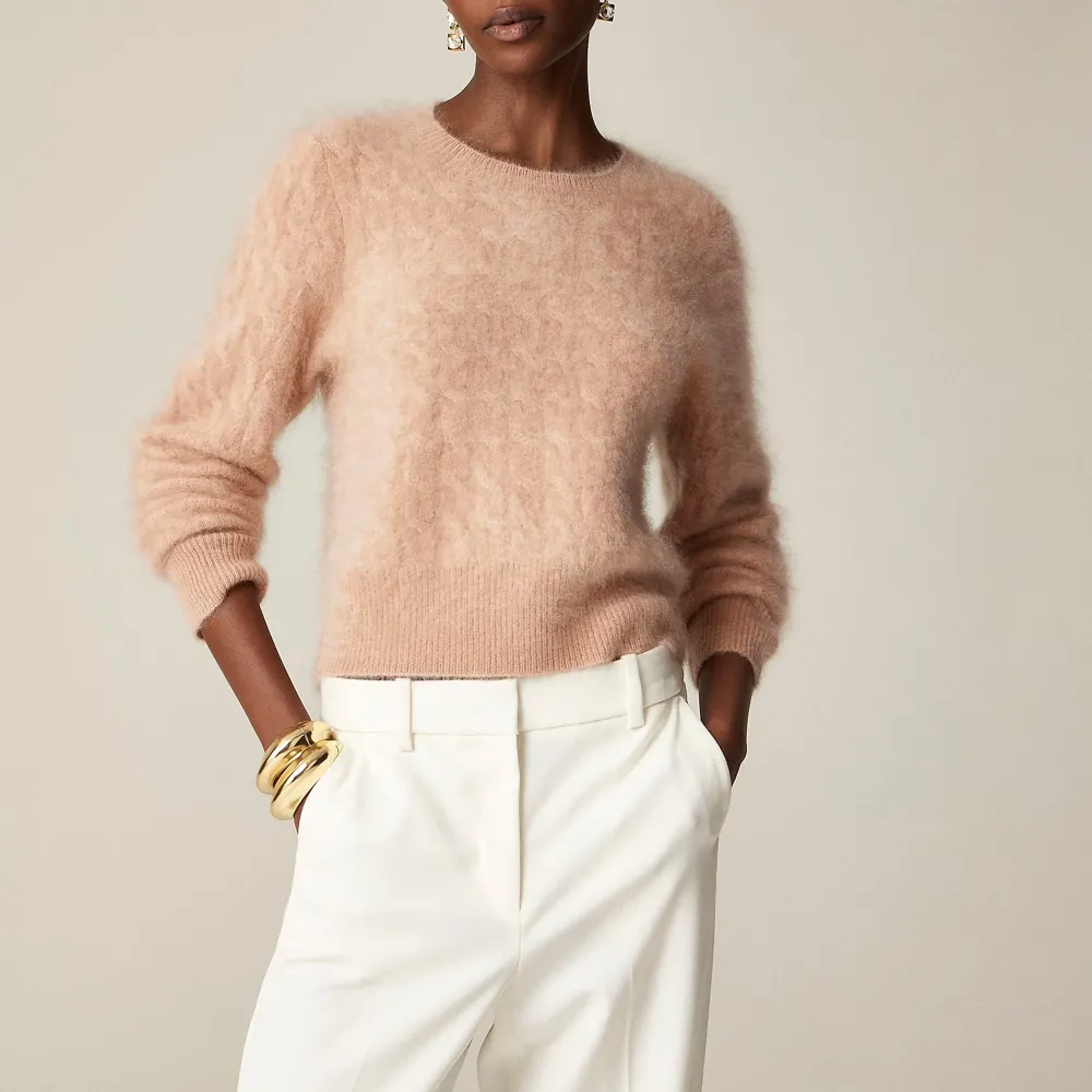 Brushed Cashmere Shrunken Crewneck Sweaters
