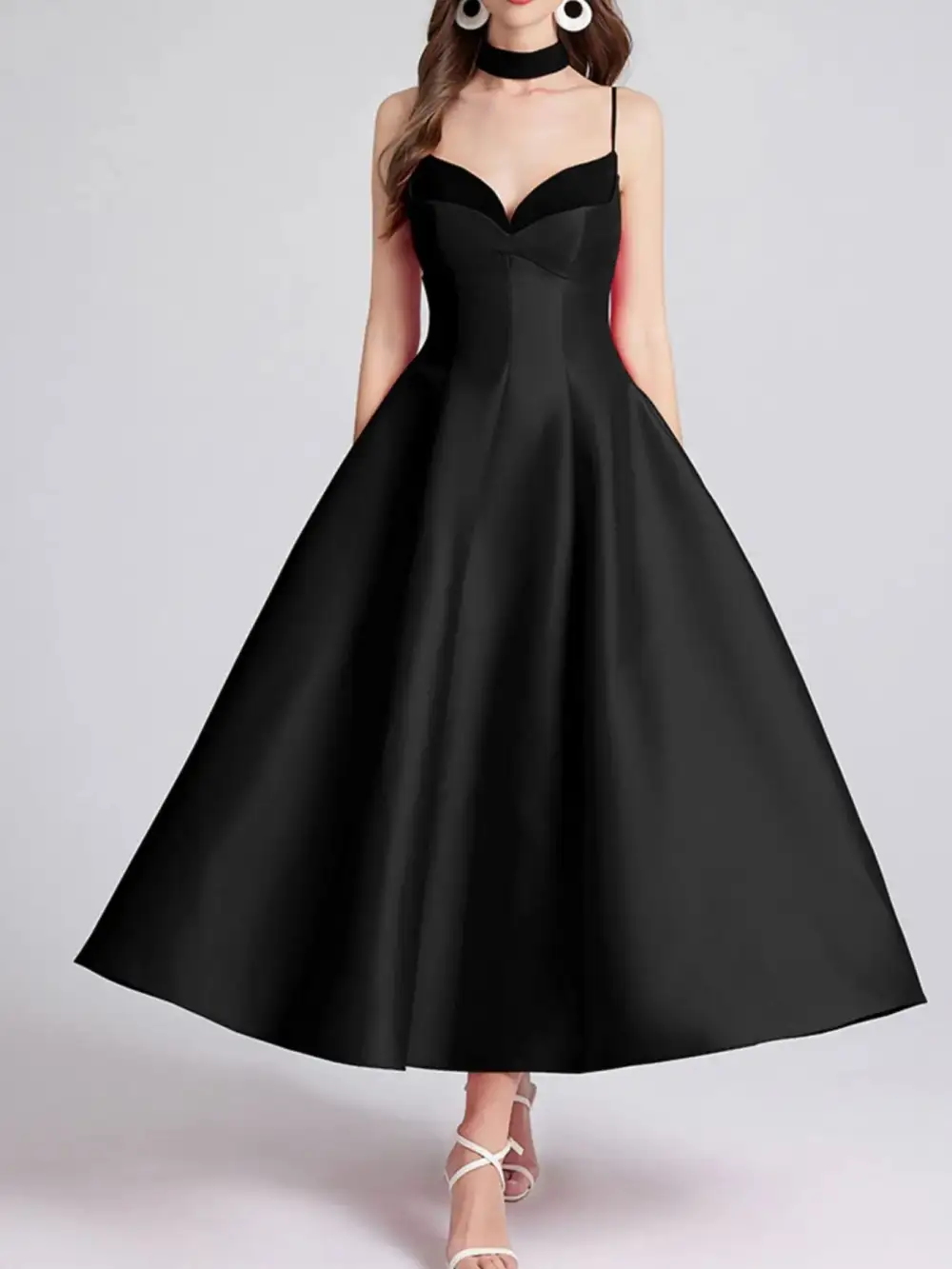 Sweetheart Collar Spaghetti Midi Dress