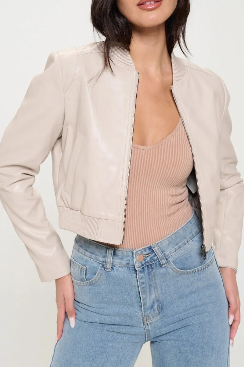 Zip-up Cropped Bomber Jacket