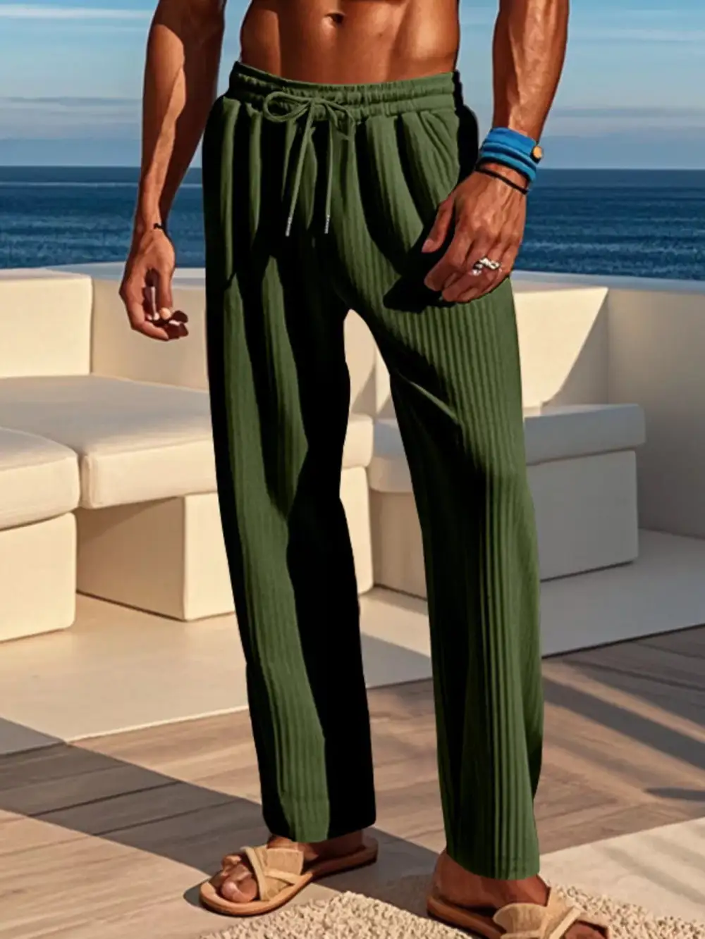 Men's Full Size Ribbed Knit Wide Leg Pants