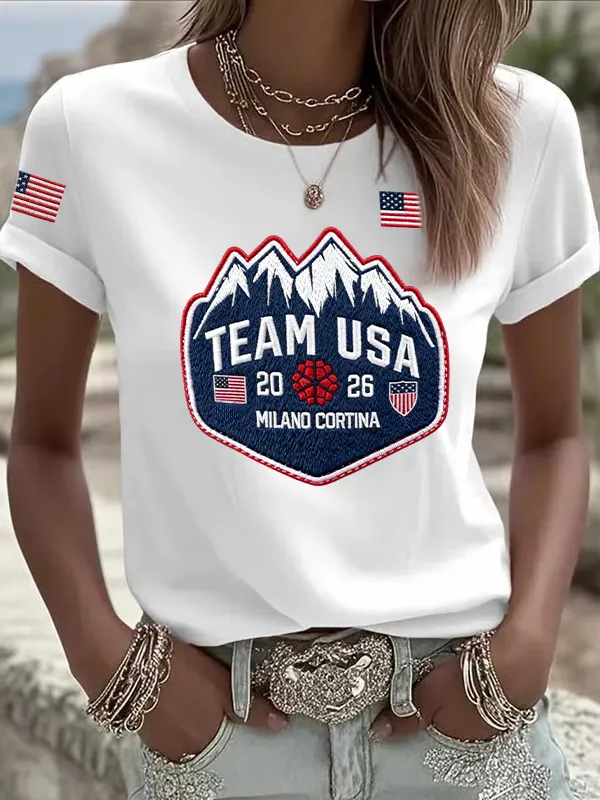 Women'S Casual Team USA 2026 Milano Cortina Print T-Shirt